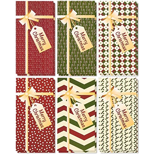 36-Pack Merry Christmas Greeting Cards - Xmas Money and Gift Card Holder Cards in 6 Gift Box Designs, Bulk Assorted Winter Holiday Cards Box Set with Envelopes Included, 3.6 x 7.25 Inches
