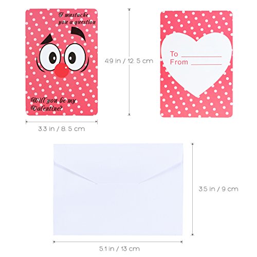 Unomor Valentine Card Pack Including 28 Valentines Day Cards,28 Funny Mustaches and 28 Envelopes
