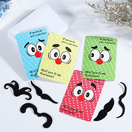 Unomor Valentine Card Pack Including 28 Valentines Day Cards,28 Funny Mustaches and 28 Envelopes