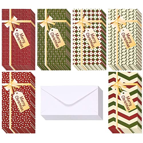 36-Pack Merry Christmas Greeting Cards - Xmas Money and Gift Card Holder Cards in 6 Gift Box Designs, Bulk Assorted Winter Holiday Cards Box Set with Envelopes Included, 3.6 x 7.25 Inches