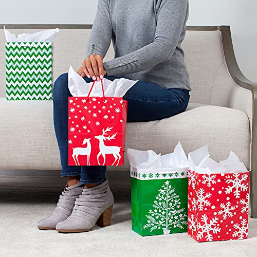 Hallmark "Image Arts 8"" Medium Holiday Gift Bag Bundle, Reindeer, Snowflakes (Pack of 8; Red, Green, White)" (5EGB5771)