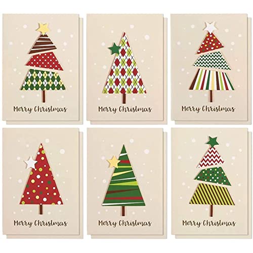 12 Pack Merry Christmas Greeting Cards with Envelopes, Blank Inside, 6 Festive Designs, 5 x 7 In