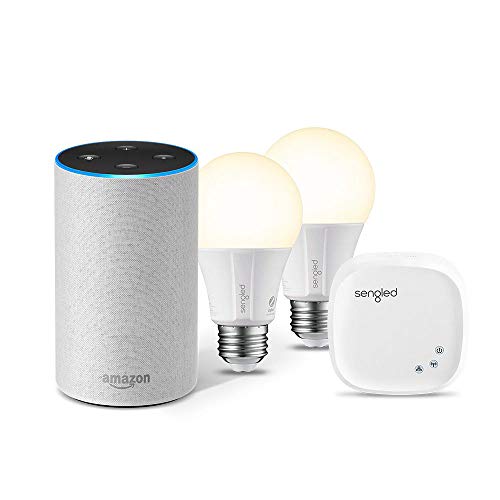 Echo (2nd Generation) - Sandstone Fabric with 2 Smart Bulb Kit by Sengled