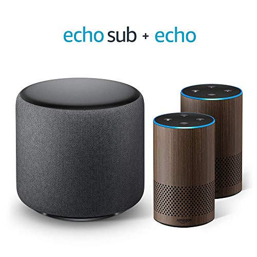 Echo Sub Bundle with 2 Echo (2nd Gen) Devices - Walnut Finish