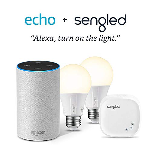 Echo (2nd Generation) - Sandstone Fabric with 2 Smart Bulb Kit by Sengled