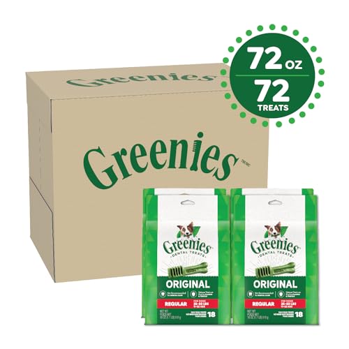 GREENIES Original Regular Natural Dog Dental Care Chews Oral Health Dog Treats, 72 oz. Pack (72 Treats)