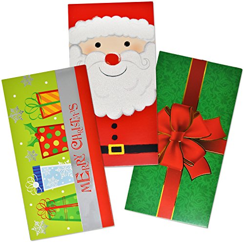 24 Christmas Card Gift Holder - Christmas Money Holder - Christmas Greeting Cards with Envelopes Bulk Assorted in 3 Holiday Cute Festive Designs with Glitter and Foil Winter Holiday Cards Box Set