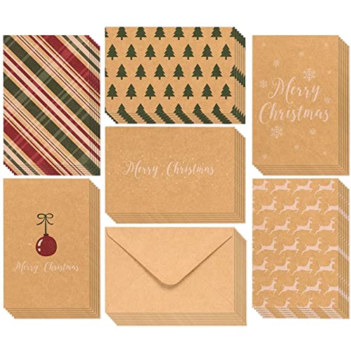36-Pack Merry Christmas Greeting Cards Bulk Box Set - Winter Holiday Xmas Greeting Cards with Yuletide Elements, Envelopes Included, 4 x 6 Inches