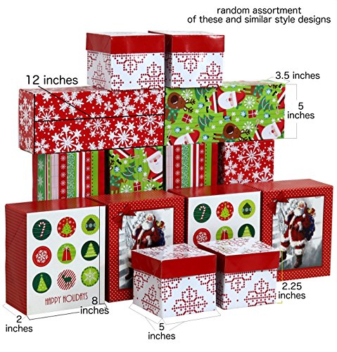 Iconikal Christmas - Holiday Gift Boxes Assortment - 3 Sizes - 14 Pack
