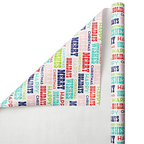 JAM PAPER Gift Wrap - Christmas Wrapping Paper - 25 Sq Ft - Colorful Merry Christmas - Roll Sold Individually