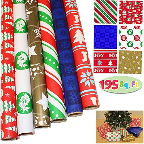 JOYIN 6 Rolls Gift Wrapping Paper (30" X 156") for Holiday Xmas Gift Wrap, Gift Wrapping Decoration, School Classrooms, Party Favors
