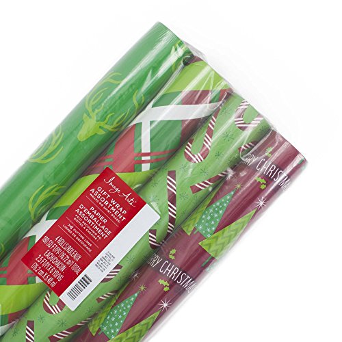 Image Arts Christmas Wrapping Paper Bundle with Cut Lines on Reverse, Red and Green Classic (Pack of 4, 180 sq. ft. ttl.)