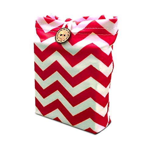 Gift Wrap Pack - Stretchy Fabric, Reusable and Eco Friendly - Red & White Chevron/Polka Dots (4 Pack 1 Small, 1 Medium, 2 Gift Card Holders with 2 FREE Gift Tags)