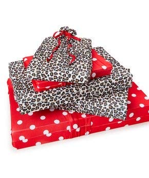 Wrapeez Gift Wrap – Quick & Easy Present Wrapping With Built-in Bows – Stretchable Reusable/Eco-Friendly Fabric Fits All Shapes & Sizes – Perfect for On-The-Go – No Scissors/Tape Needed (Leopard/Red Dots, 5 Pack)