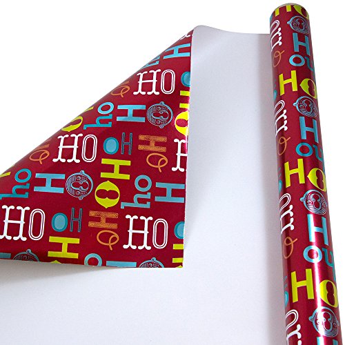 JAM PAPER Gift Wrap - Christmas Foil Wrapping Paper - 25 Sq Ft - Red Ho Ho Ho - Roll Sold Individually