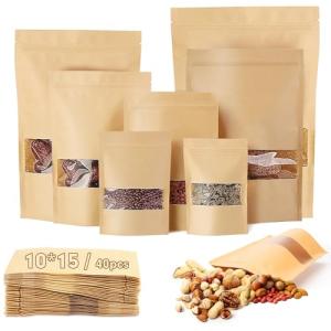 40PCS Kraft Paper Ziplock Bags with Window