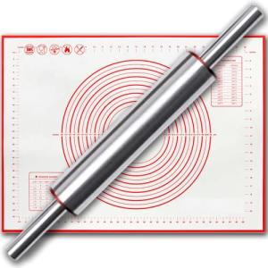 Stainless Steel Rolling Pin with Baking Mat Set