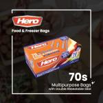 1L Ziplock Freezer Bags - 70 Reusable Packs