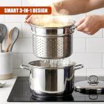GEEZY 6L Stainless Steel Pasta Pot with Strainer