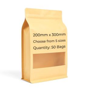 Kraft Zip Lock Food Bags with Window - 50 Pack