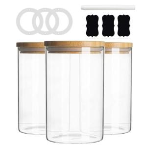 Glass Storage Jars with Bamboo Lids - Set of 3
