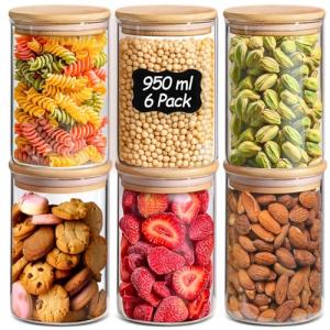 ComSaf Glass Storage Jars with Bamboo Lids - 6 Set