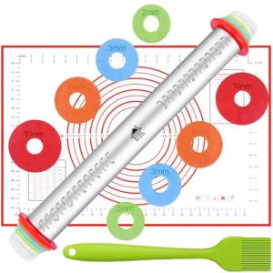 17-Inch Stainless Steel Rolling Pin with Rings