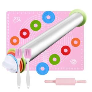 Rolling Pin and Baking Mat Set with Rings