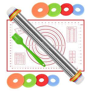 Adjustable Stainless Steel Rolling Pin with Thickness Rings