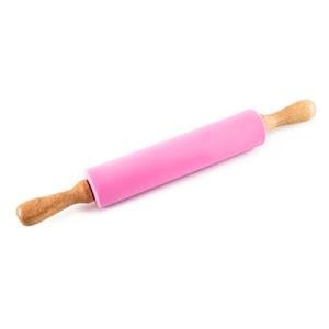 Small Pink Silicone Rolling Pin with Wooden Handles