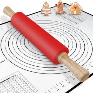 Non-Stick Silicone Rolling Pin with Baking Mat