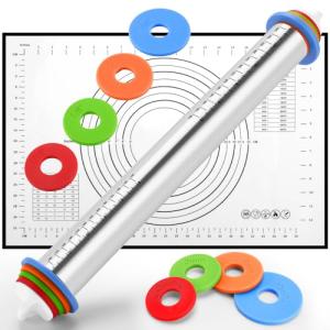 Adjustable Rolling Pin & Nonstick Baking Mat Set