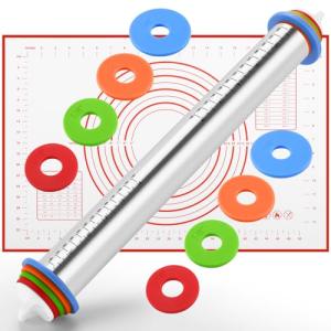 Adjustable Rolling Pin and Silicone Pastry Mat Set