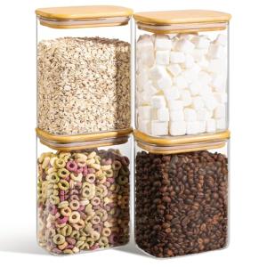 Clear Glass Storage Jar with Bamboo Lid 1.1L