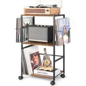 Bikoney Rolling Vinyl Record Storage Side Table