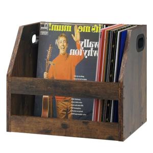 Vinyl Album Storage Box with Handle - Rustic Brown