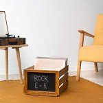 Wooden Vinyl Record Crate with Chalkboard Sign