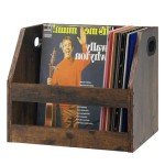 Vinyl Album Storage Box with Handle - Rustic Brown