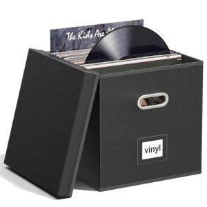 Stylish Leather Vinyl Record Storage Box - Black