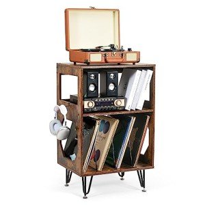 Rustic Vinyl Record Player Stand and Storage Cabinet