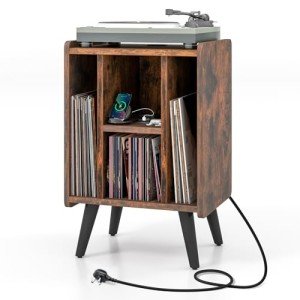 Vinyl Record Player Stand with Charging Station