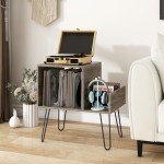 Vinyl Record Player Stand with Charging Station