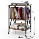 Vinyl Record Player Stand with Wheels and Dividers