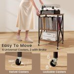 Vinyl Record Player Stand with Wheels and Dividers