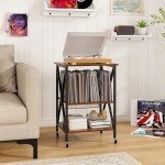 Vinyl Record Player Stand with Wheels and Dividers