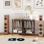 Vinyl Record Player Stand with Wheels and Dividers
