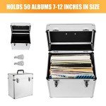 Vinyl Record Storage Case for 50 Albums (Silver)