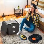 Stylish Leather Vinyl Record Storage Box - Black