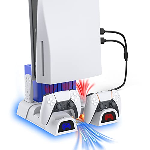 PS5 Stand with Cooling Fan, Game Storage & Charging