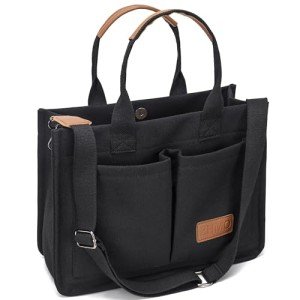 Stylish Black Canvas Tote Bag with Pockets